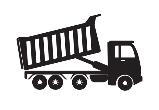 Dump truck tipper icon, open dumper, black on white background