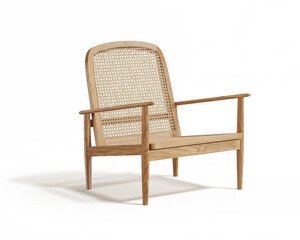 3d rendering of an Isolated brown teak rattan modern lounge armchair