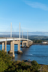 10 September 2022. Inverness, Highlands and Islands, Scotland. This is the Kessock Bridge over the River Ness as it reaches the sea.