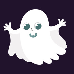 Cute ghost for Halloween. Cartoon character in flat style.