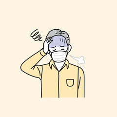 風邪をひく中年の男性　発熱　コロナ　症状　イラスト