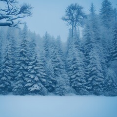 snowy forest, winter time, digital art
