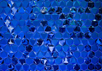 Hexagon tiles. Closed up details of stainless steel in hexagon tile pattern with the reflection of...
