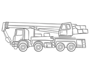 Construction crane on the basis of a car. Heavy special transport. Vector illustration.