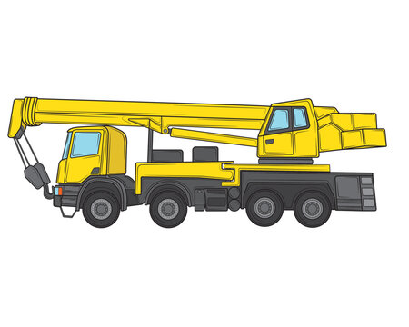 Construction crane on the basis of a car. Heavy special transport. Vector illustration.