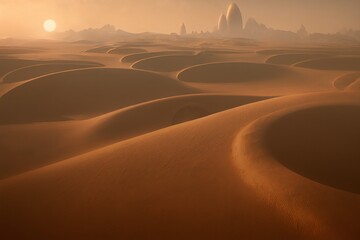 landscape on planet Mars, scenic desert on the red planet, 3d space illustration 
