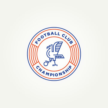 minimalist soccer football club emblem badge line art icon logo template vector illustration design. simple modern eagle hawk mascot for a football team logo