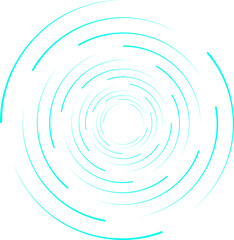 Neon swirl circle. Light blue, turquoise spiral, HUD element. Isolated png illustration, transparent background. Asset for overlay, montage, collage. Business, tech concept.	