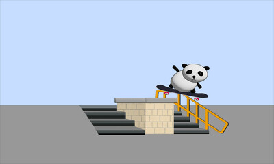 Cute panda skateboarding stunts on railings in playground 3d concept for illustration © Suriya