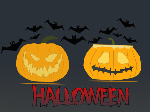 halloween background with  two pumpkin