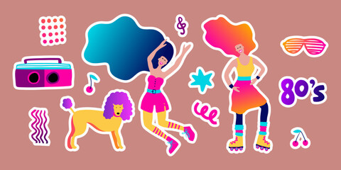 80s clipart retro character. Vintage vector retro icon psychedelic party hippy design.