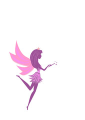 Beautiful fairy with magic wand - pink silhouette on a white background