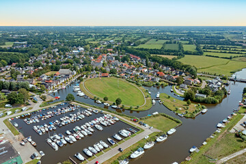 Aerial from the traditional town Eastermar in Friesland the Netherlands