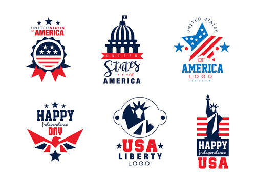 4th of July USA Independence day patriotic labels set vector illustration