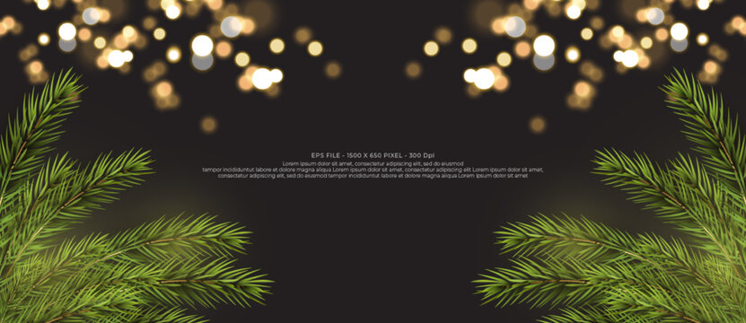 Realistic dark theme background with spruce leaf suitable for christmas celebration