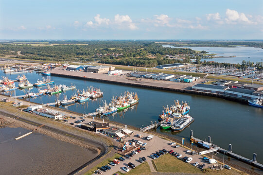 Aerial from the harbor from Lauwersoog in Friesland the Netherlands