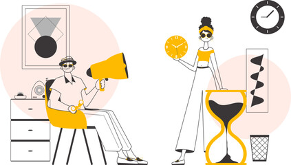 HR team. The concept of finding employees. Lineart trendy style. Vector illustration.