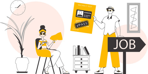 HR team. The concept of finding employees for work. Lineart trendy style. Vector.