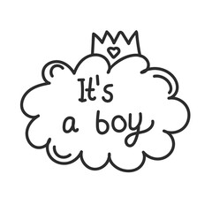 Baby shower cloud with crown for boys. It's a boy card. Vector illustration.