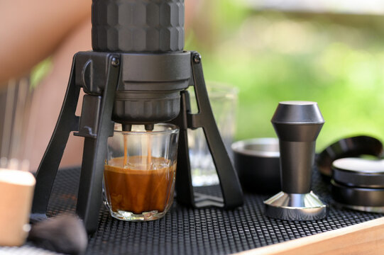 Close-up shot of Slowbar coffee maker.