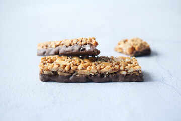 protein almond chocolate sweet bar on white 
