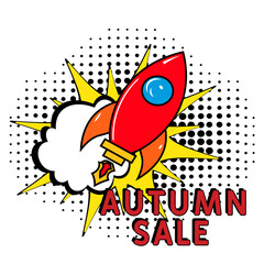 Comic lettering autumn sale. Vector bright cartoon illustration in retro pop art style. Comic text sound effects. autumn sale text. Comic book explosion with text autumn sale promotion symbol.