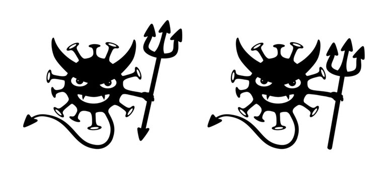 Cartoon virus symbol an the devil face. Zombies, alien head. For for Halloween party. Monster virus. Vector Coronavirus, Covid disease symbol