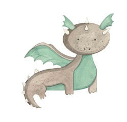 Hand-drawn watercolor elements - cute fairy-tale dragons 