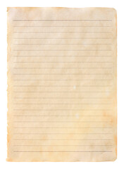 old parchment paper sheet vintage aged or texture isolated on white background