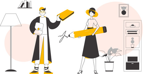 HR team. Lineart trendy style. Vector illustration.