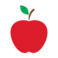 Red apple with leaf isolated on white background. Flat design vector illustration.