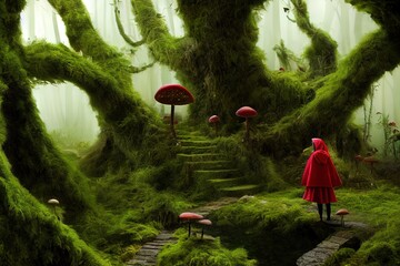 Little red riding hood in the forest