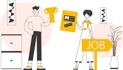 The concept of finding employees. Linear trendy style. Vector.