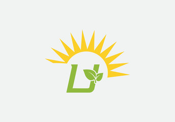 Eco solar logo vector and green energy sun vector letter U