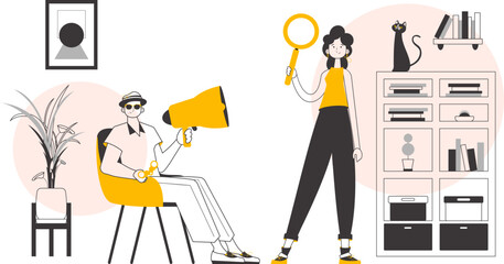 The concept of finding employees for work. Linear trendy style. Vector.