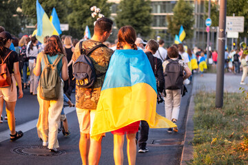 Berlin, Germany 24 august 2022: Peaceful march of Ukrainians through Berlin on Ukraine's...