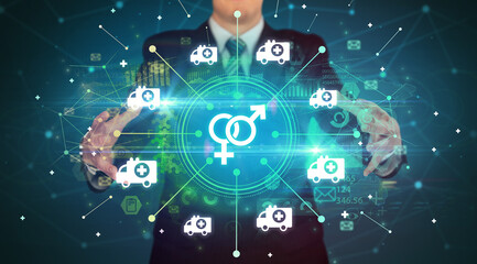 Hand holding healthcare icons concept