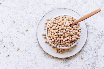 Raw Chickpeas on a bowl. Chickpeas is nutritious food.