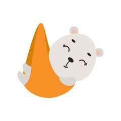 Cute little sleeping polar bear. Cartoon animal character for kids t-shirt, nursery decoration, baby shower, greeting cards, invitations, house interior. Vector stock illustration