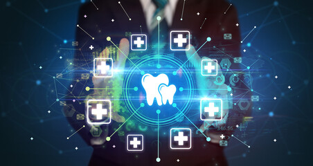 Hand holding healthcare icons concept