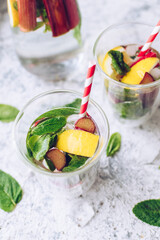 Summer refreshing drink with rhubarb, lemon and mint