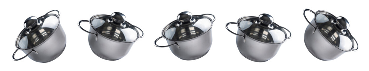 Metal saucepan isolated on white background, eco utensils