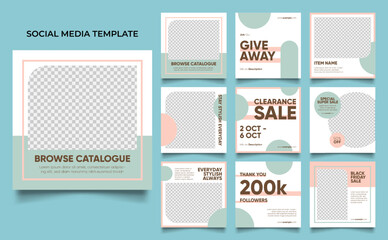 social media template banner fashion sale promotion in green color. fully editable instagram and facebook square post frame puzzle organic sale poster.