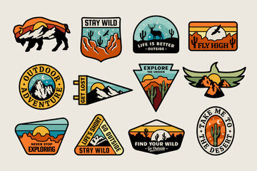 Fototapeta Set of vector outdoor adventure badges. Graphics for t-shirt prints, stickers, posters and other uses. obraz