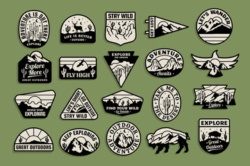 Set of vector outdoor adventure badges. Graphics for t-shirt prints, stickers, posters and other uses.