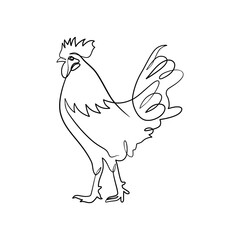 Continuous line drawing of rooster chicken animal farm