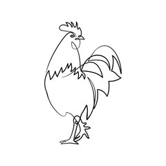 Continuous line drawing of rooster chicken animal farm © hendripiss