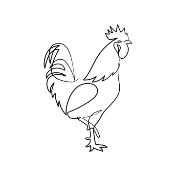 recommend clip art: Continuous line drawing of rooster chicken animal farm
