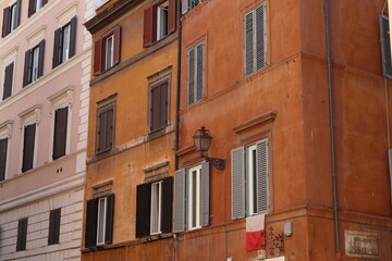 Via dei Banchi Vecchi Street Traditional Brown House Facades in Rome, Italy