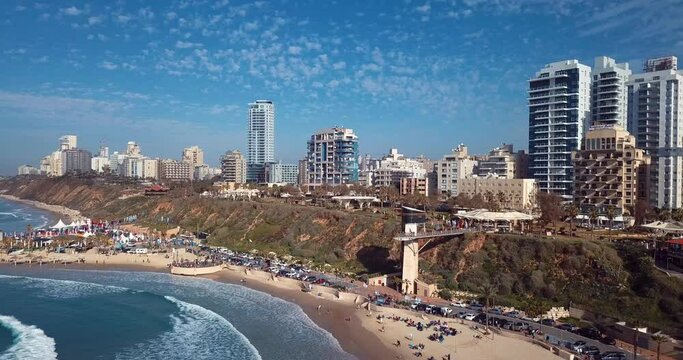Aerial view of the coast and the city of Netanya in Israel